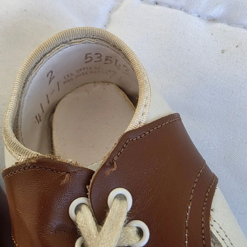 Vintage Baby Saddle Shoes White Brown Leather Lace Up Toddler Infant Size 2 1940